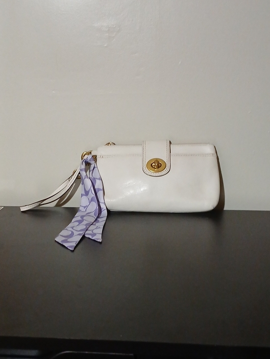 Coach Handbags - Coach Hampton White Leather Wristlet with Lilac Scarf and Gold Turnlock